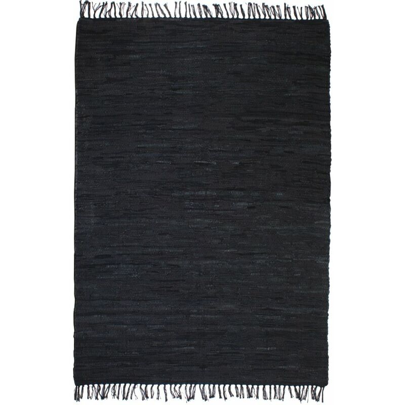 

Alfombra tejida a mano Chindi cuero 190x280 cm negro