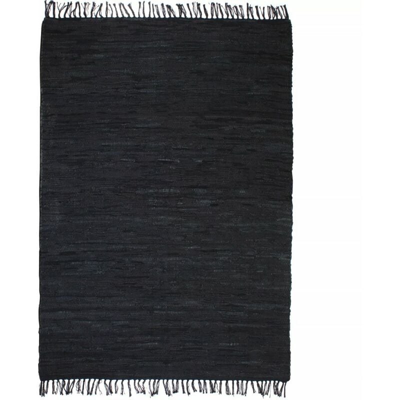 

Alfombra tejida a mano Chindi cuero 80x160 cm negro