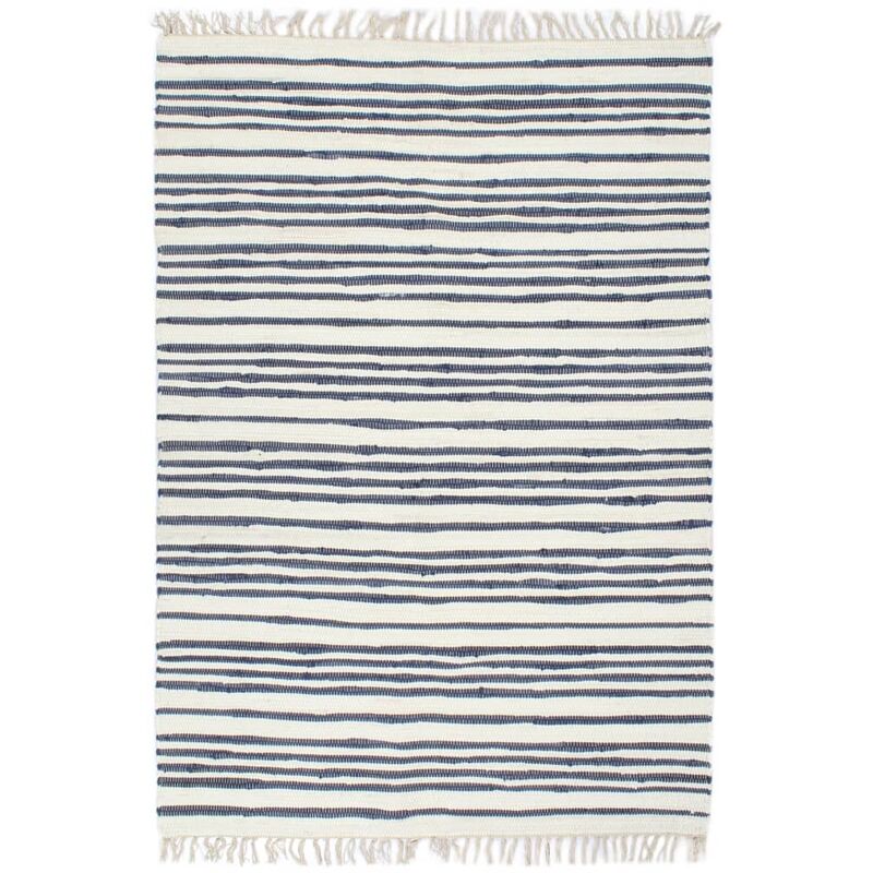 

Alfombra tejida a mano Chindi de algodón 80x160cm azul y blanco