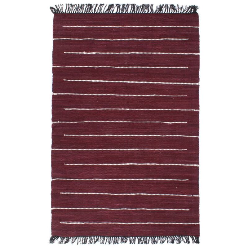 

vidaXL Alfombra tejida a mano Chindi de algodón borgoña 120x170 cm - Blanco