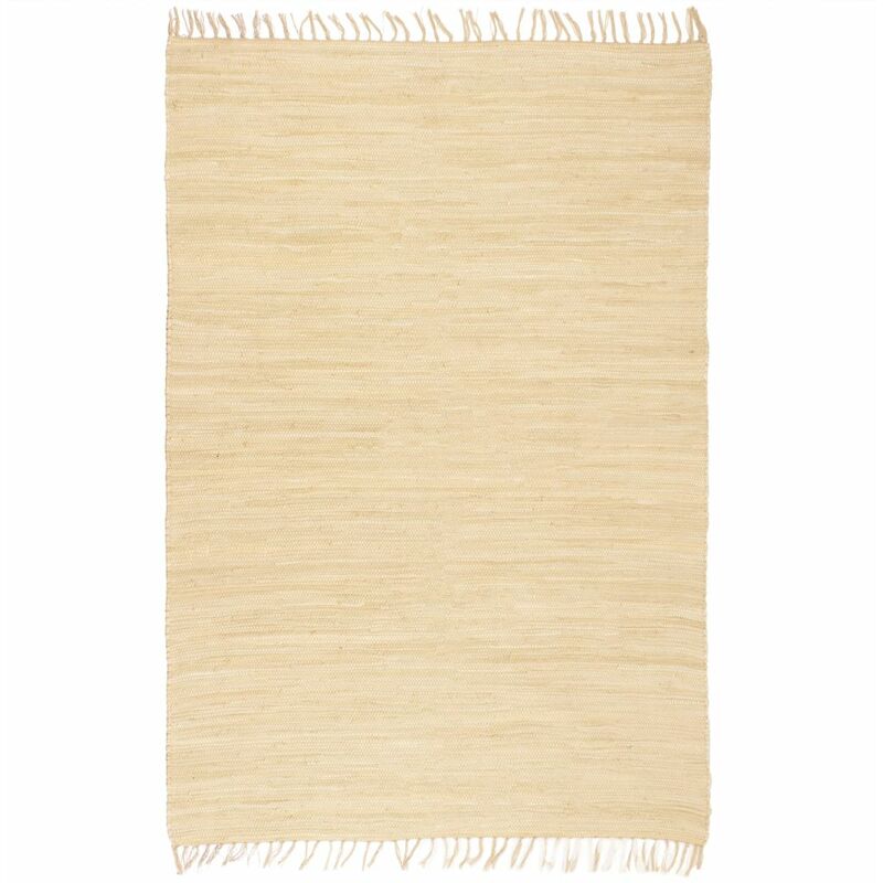 

Alfombra tejida a mano Chindi de algodon crema 160x230 cm