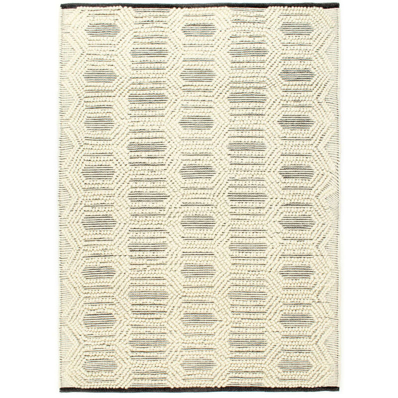 

vidaXL Alfombra tejida a mano de lana blanco/negro 120x170 cm - Blanco