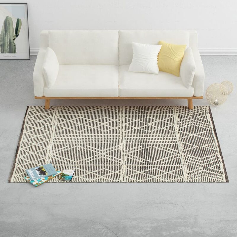 

Alfombra tejida a mano de lana negro/blanco 120x170 cm