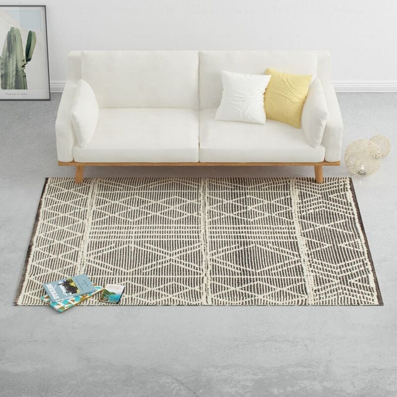 

Alfombra tejida a mano de lana negro/blanco 80x150 cm