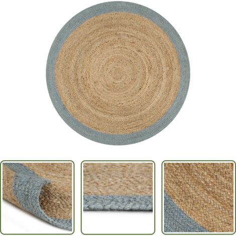 Alfombra trenzada -  Alfombra hecha a mano de yute con borde verde oliva 120 cm