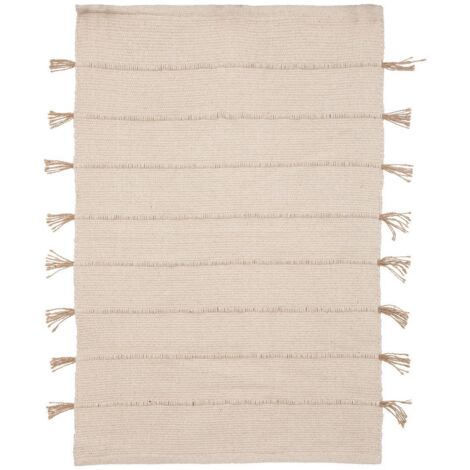 Alfombra Tula de algodón con pompón de yute 60x90cm - Atmosphera créateur d'intérieur