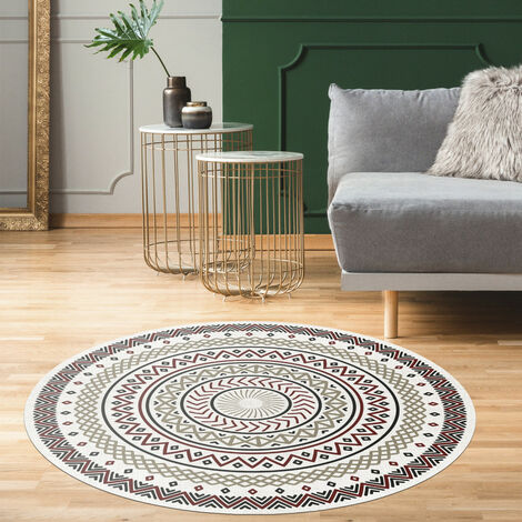 Alfombra Vinilica acolchada, alfombra estampada de PVC, lavable y antideslizante Redonda Marron, 80cm de diametro