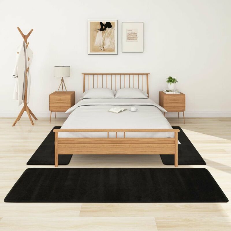 

Alfombras de dormitorio de pelo largo 3 piezas negro