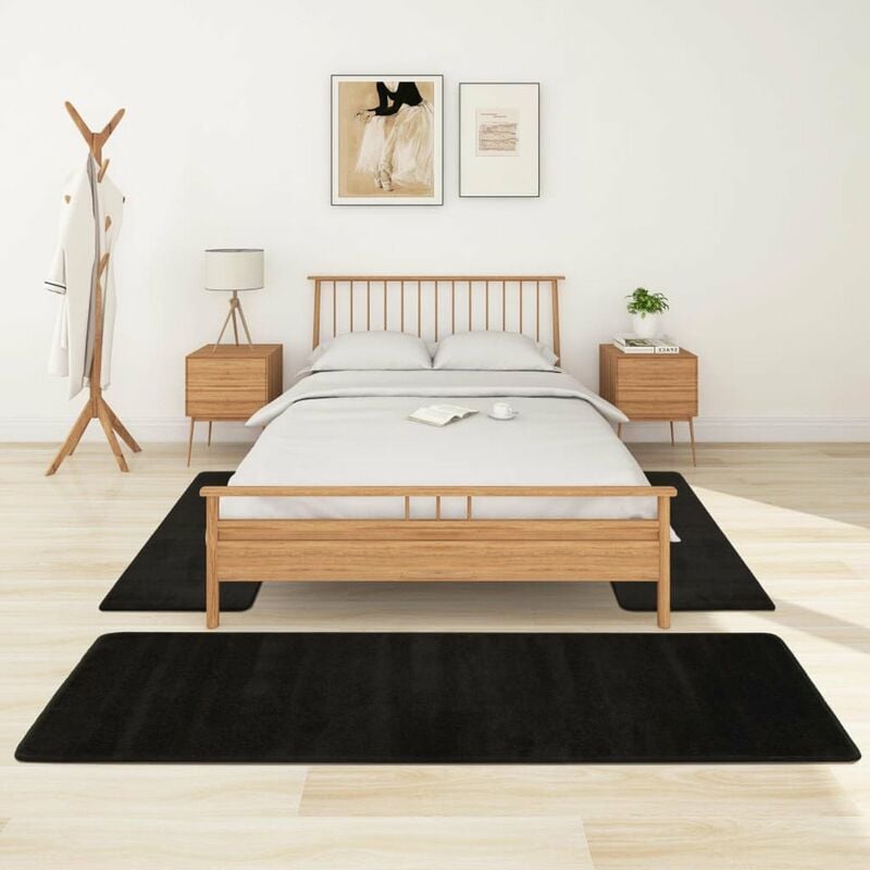 

Alfombras de dormitorio de pelo largo 3 piezas negro