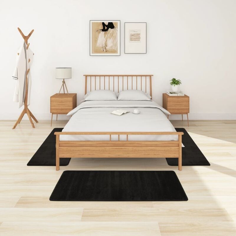 

Alfombras de dormitorio de pelo largo 3 piezas negro - Negro
