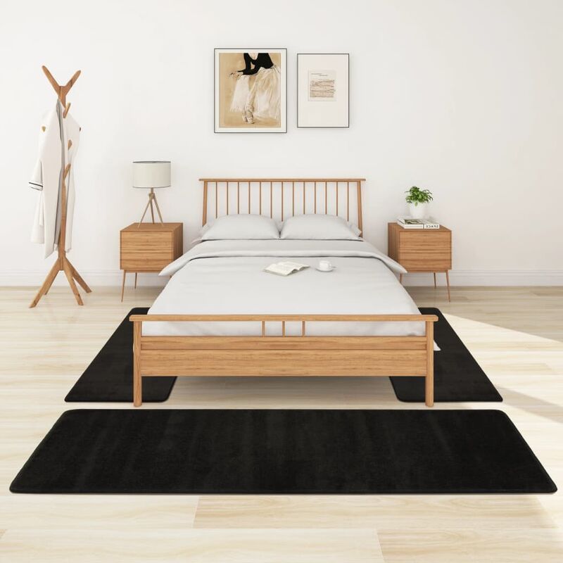 

Youthup - Alfombras de dormitorio de pelo largo 3 piezas negro - Negro