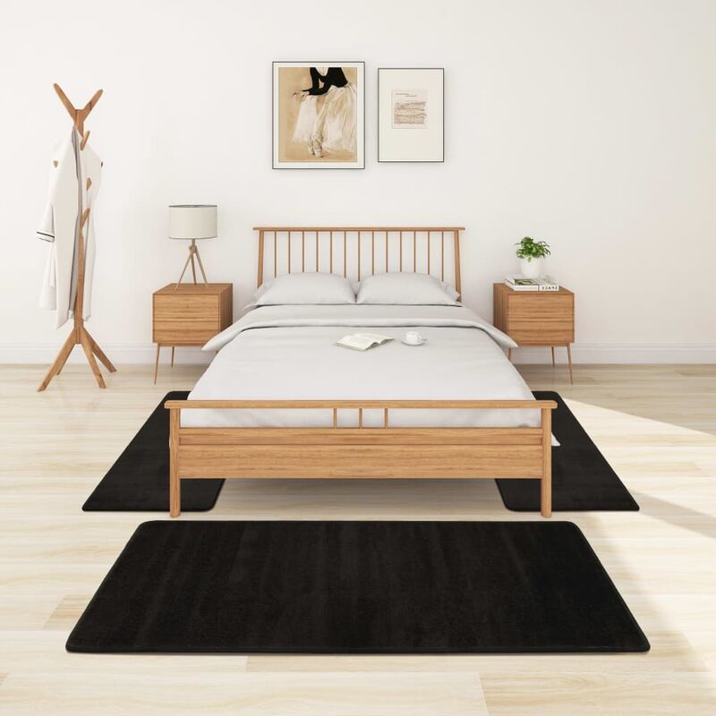

Youthup - Alfombras de dormitorio de pelo largo 3 piezas negro - Negro