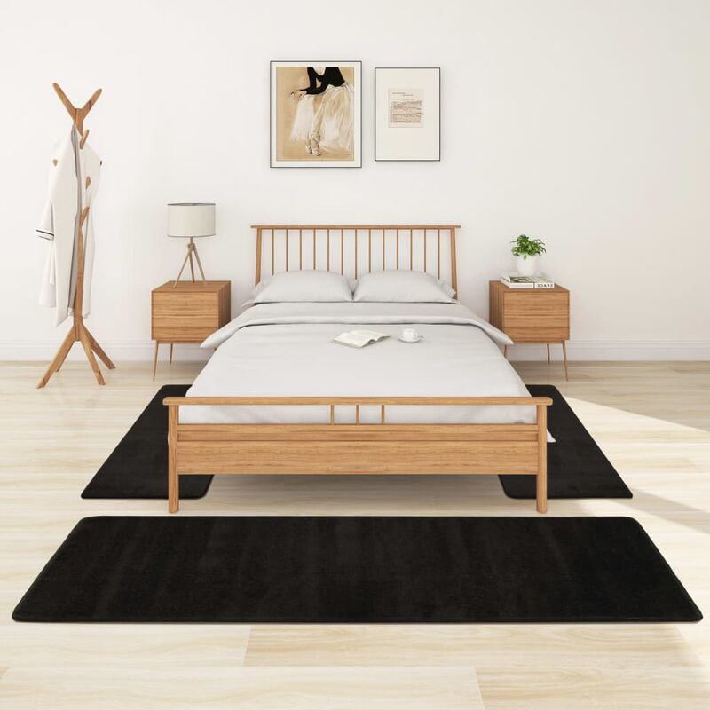 

Youthup - Alfombras de dormitorio de pelo largo 3 piezas negro - Negro