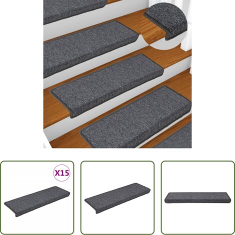 Alfombras de peldaño -  Alfombrillas para escaleras 15 unidades 65x21x4 cm Gris oscuro Borde rectangular