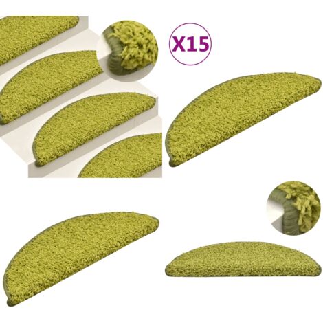 Alfombras de peldaños de escalera 15 uds verde 56x17x3 cm - Alfombra para peldaños - Anti resbalón