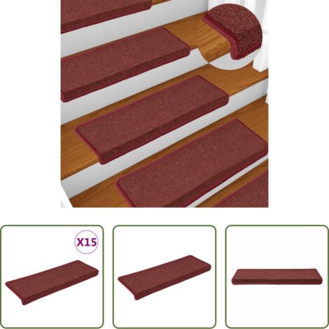 Alfombras de peldaños -  Felpudos para escaleras 15 unidades 65x21x4 cm burdeos borde rectangular