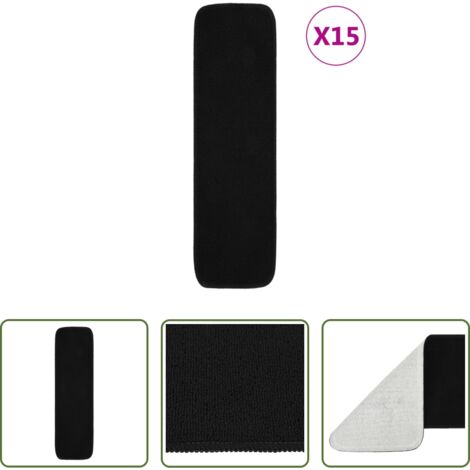 Alfombras para escaleras -  Alfombrillas de escalera 15 uds negro rectangular 75x20 cm