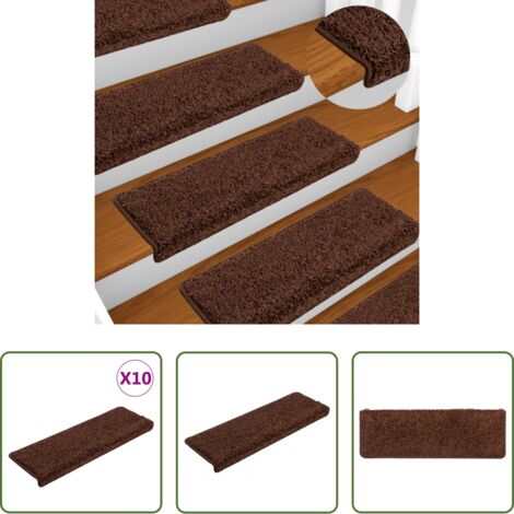 Alfombras para escaleras -  Alfombrillas para escaleras 10 unidades 65x21x4 cm Marrón Borde Rectangular