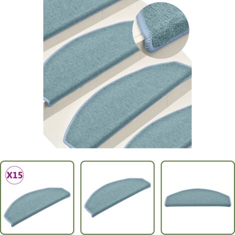 Alfombras para escaleras -  Felpudos para escaleras 15 unidades 65x24x4 cm Azul Mar Semicircular Grande