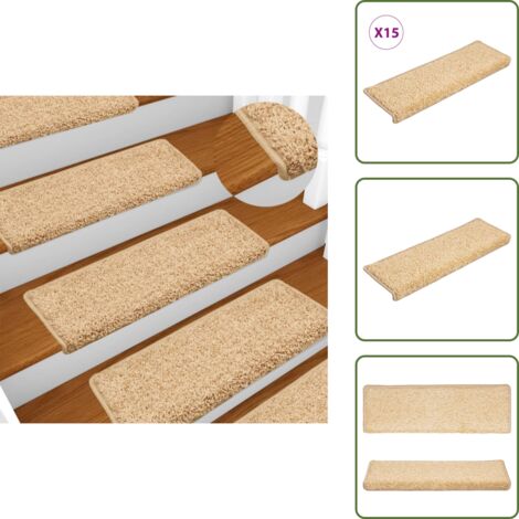 Alfombras para escaleras plegables - vidaXL Alfombrillas para escaleras 15 unidades 65x21x4 cm color crema borde rectangular - Alfombras anti ruido