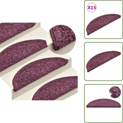 Alfombras para escaleras semicirculares - vidaXL Felpudos para escaleras (15 unidades, 56 x 17 x 3 cm, morado oscuro, semicirculares) - Alfombras para escaleras morado oscuro