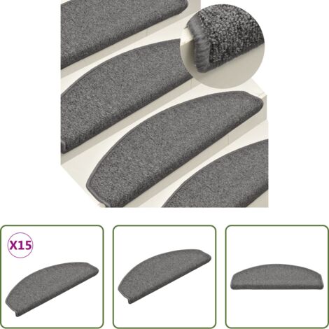Alfombras para peldaños -  Felpudos para escaleras 15 unidades 65x24x4 cm Gris oscuro Semicircular Grande