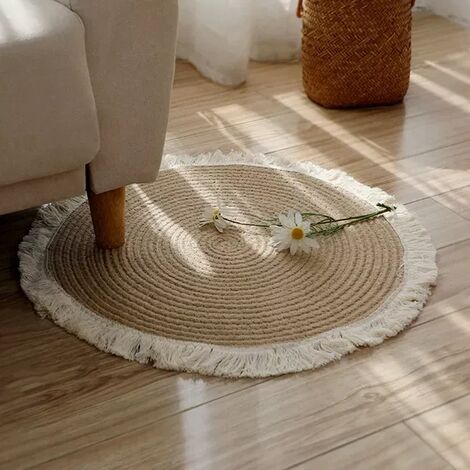 Alfombras redondas de estilo japonés, alfombrillas de Yute Natural hechas a mano, hierba de ratán con borla, alfombras para sofá, mesa de té, decoración del hogar para sala de estar,A,45x45cm Small,CH