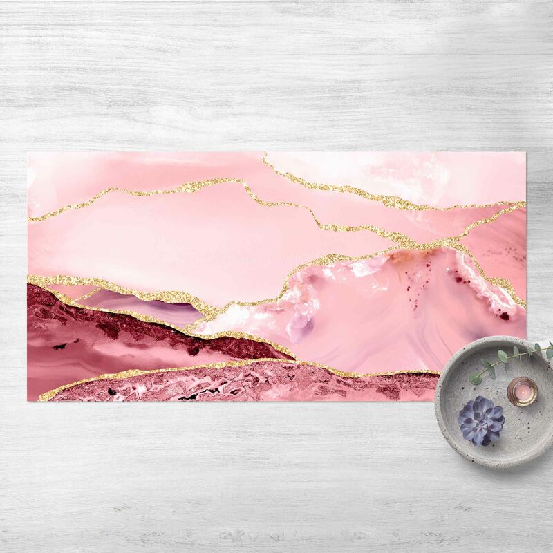 

Alfombras vinílicas - Abstract Mountains Pink With Golden Lines - Apaisado 1:2 Dimensión LxA: 70cm x 140cm