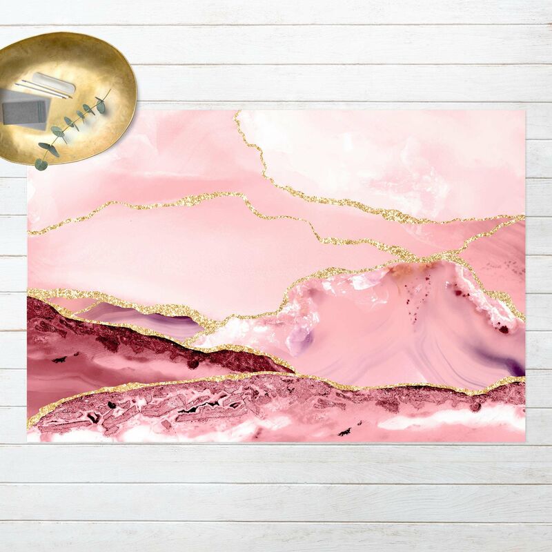 

Alfombras vinílicas - Abstract Mountains Pink With Golden Lines - Apaisado 2:3 Dimensión LxA: 140cm x 210cm