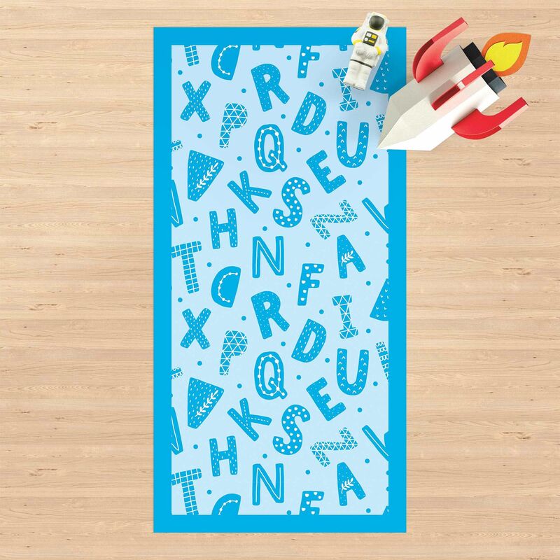 

Alfombras vinílicas - Alphabet With Hearts And Dots In Blue With Frame - Alto 2:1 Dimensión LxA: 100cm x 50cm