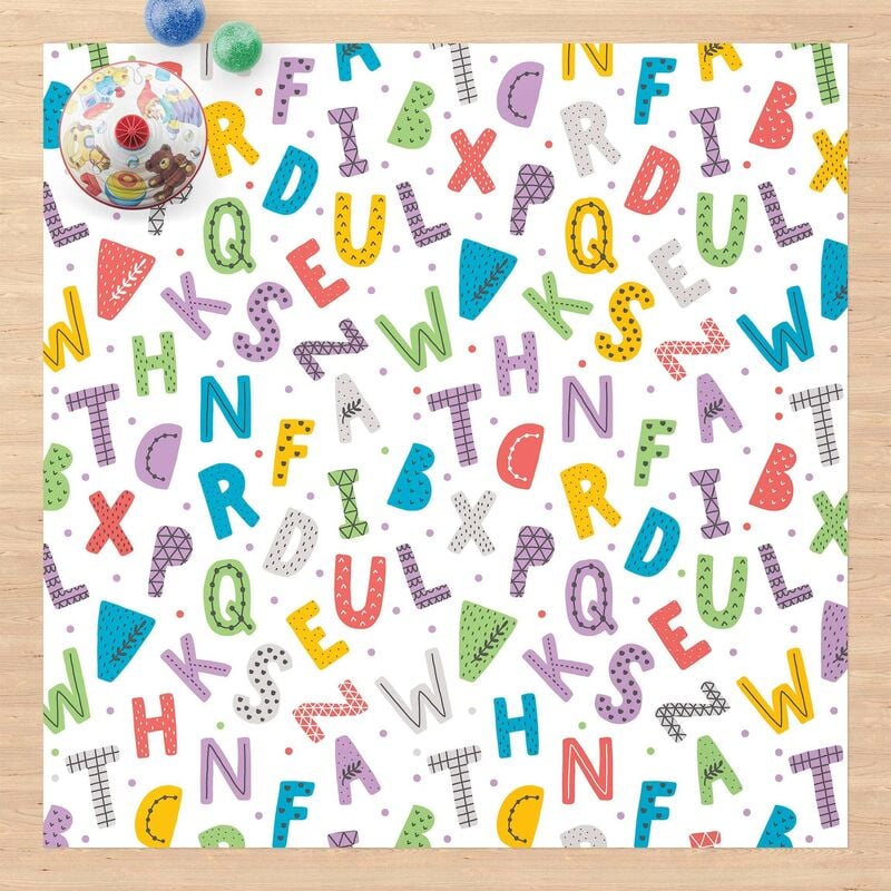 

Alfombras vinílicas - Alphabet With Hearts And Dots In Colourful - Cuadrado 1:1 Dimensión LxA: 40cm x 40cm