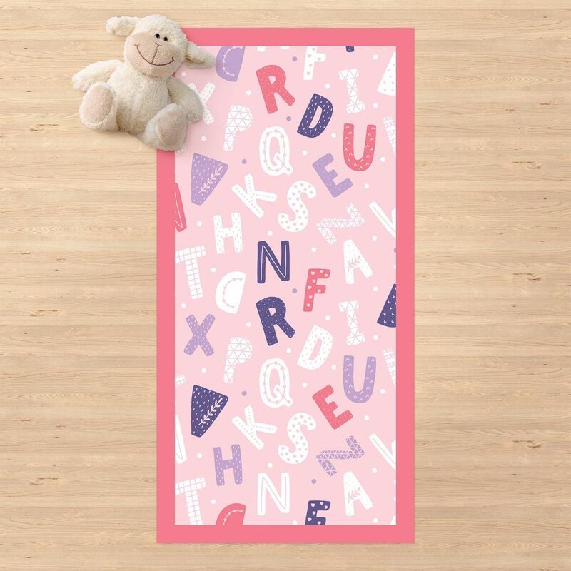 

Alfombras vinílicas - Alphabet With Hearts And Dots In Light Pink With Frame - Alto 2:1 Dimensión LxA: 280cm x 140cm