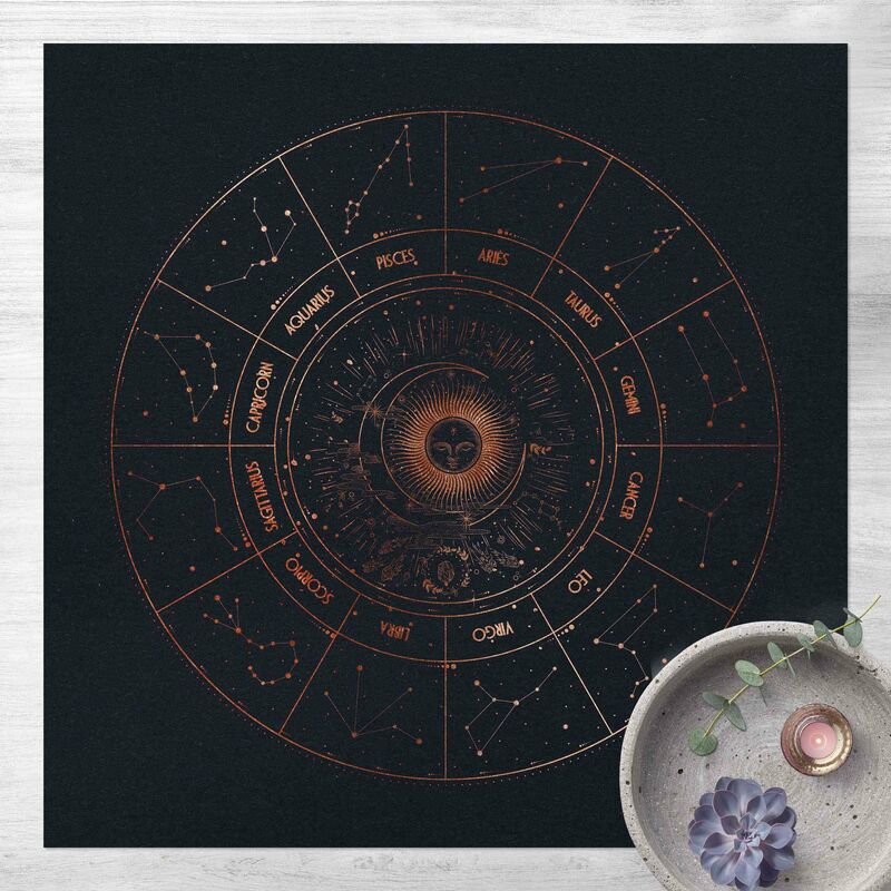 

Alfombras vinílicas - Astrology The 12 Zodiak Signs Blue Gold - Cuadrado 1:1 Dimensión LxA: 40cm x 40cm