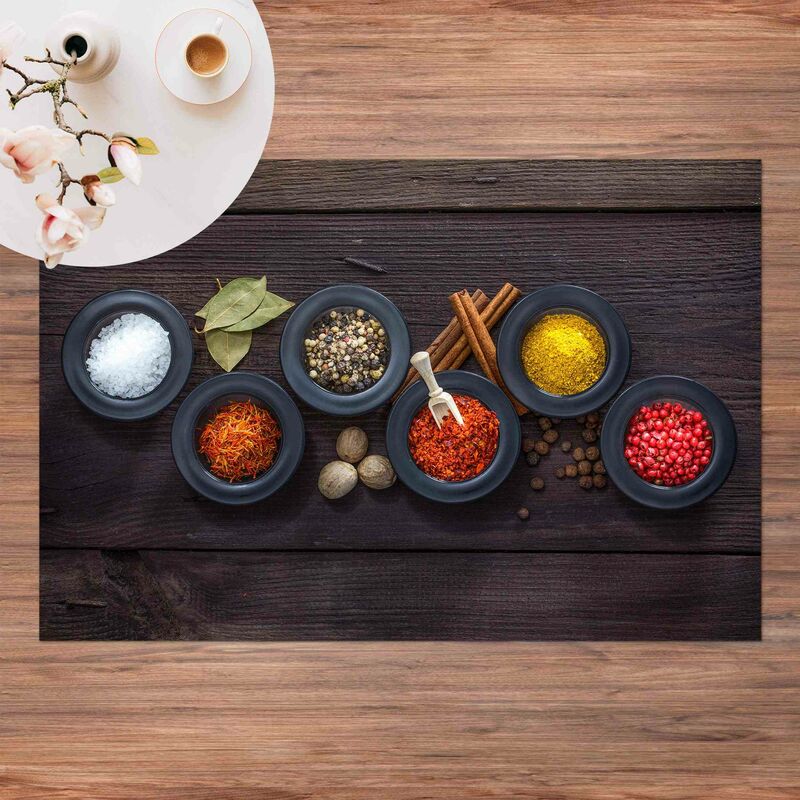 

Alfombras vinílicas - Black Bowls with Spices - Apaisado 2:3 Dimensión LxA: 40cm x 60cm