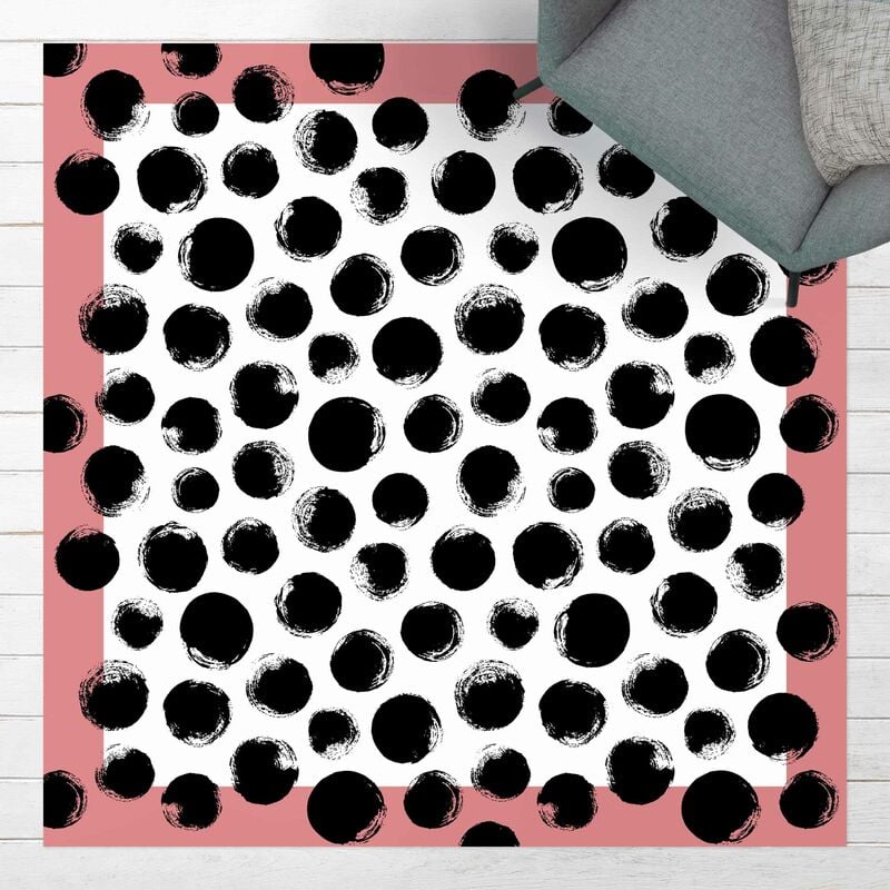 

Alfombras vinílicas - Black Ink Polka Dots With Frame - Cuadrado 1:1 Dimensión LxA: 140cm x 140cm