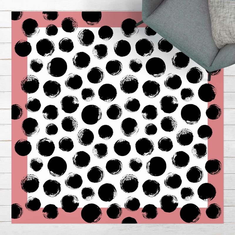 

Alfombras vinílicas - Black Ink Polka Dots With Frame - Cuadrado 1:1 Dimensión LxA: 40cm x 40cm