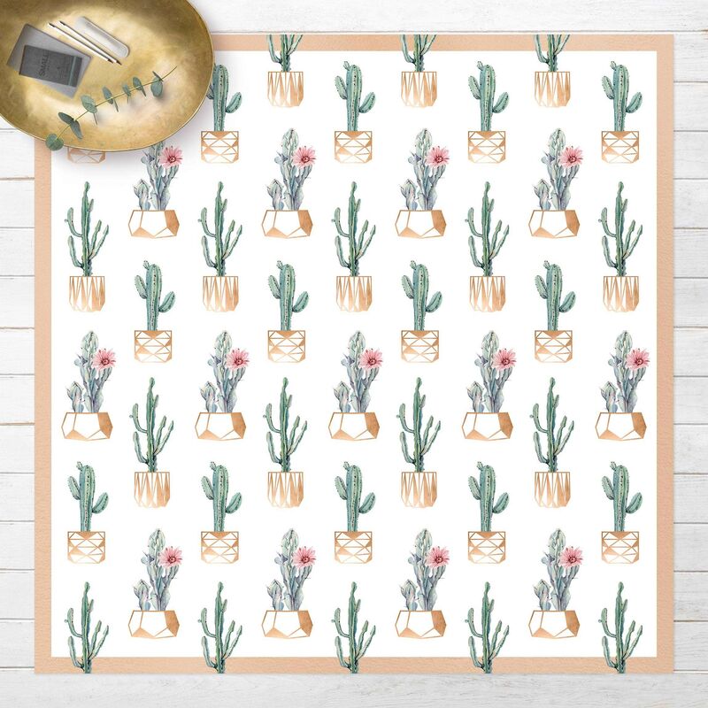 

Bilderwelten - Alfombras vinílicas - Cacti In Copper Pot With Frame - Cuadrado 1:1 Dimensión LxA: 140cm x 140cm