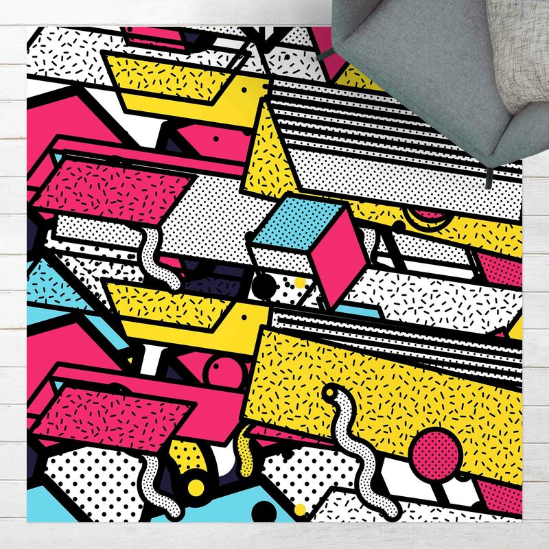 

Bilderwelten - Alfombras vinílicas - Composition Neo Memphis Colourful Madness - Cuadrado 1:1 Dimensión LxA: 120cm x 120cm