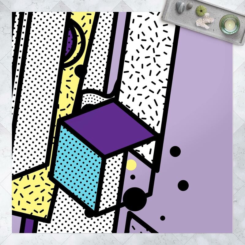 

Bilderwelten - Alfombras vinílicas - Composition Neo Memphis Purple And Yellow - Cuadrado 1:1 Dimensión LxA: 140cm x 140cm
