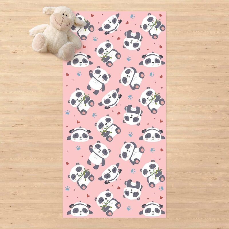 

Bilderwelten - Alfombras vinílicas - Cute Panda With Paw Prints And Hearts Pastel Pink - Alto 2:1 Dimensión LxA: 240cm x 120cm