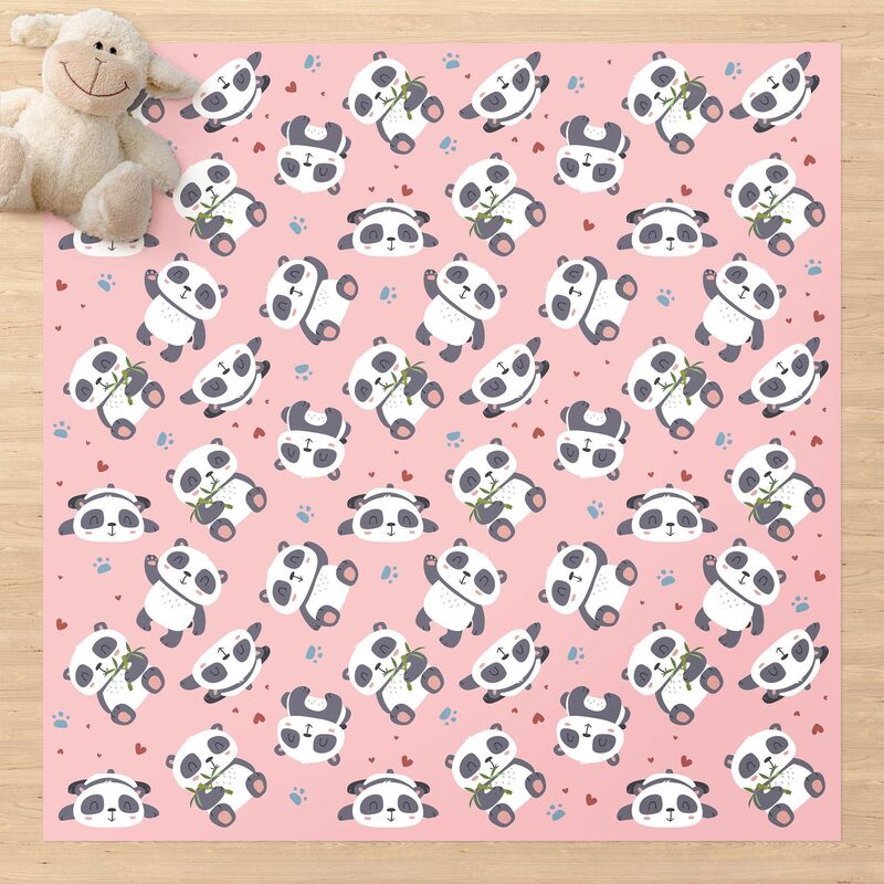 

Alfombras vinílicas - Cute Panda With Paw Prints And Hearts Pastel Pink - Cuadrado 1:1 Dimensión LxA: 80cm x 80cm