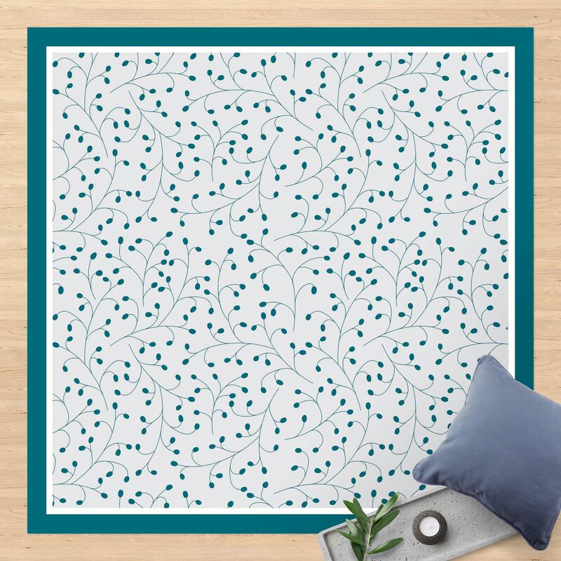 

Alfombras vinílicas - Delicate Branch Pattern With Dots In Petrol With Frame - Cuadrado 1:1 Dimensión LxA: 80cm x 80cm