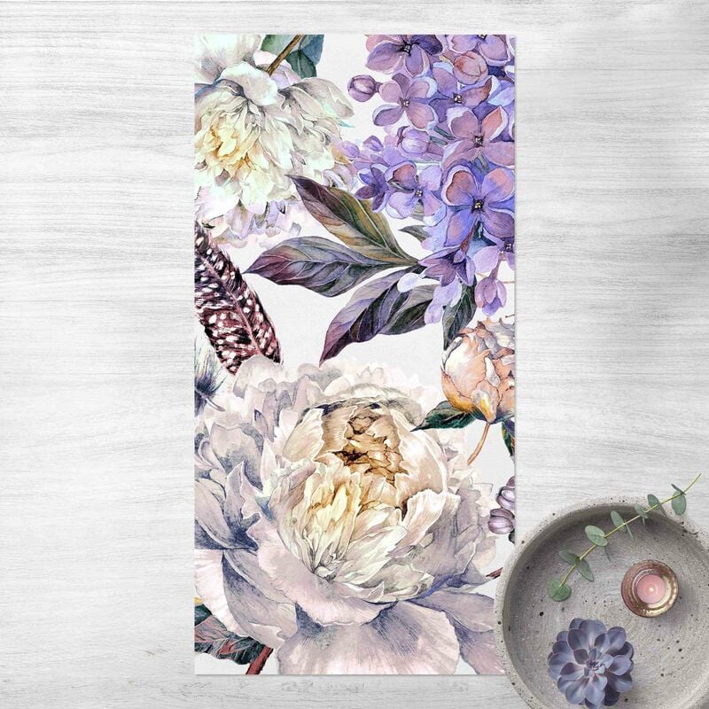 

Alfombras vinílicas - Delicate Watercolour Boho Flowers And Feathers Pattern - Alto 2:1 Dimensión LxA: 140cm x 70cm