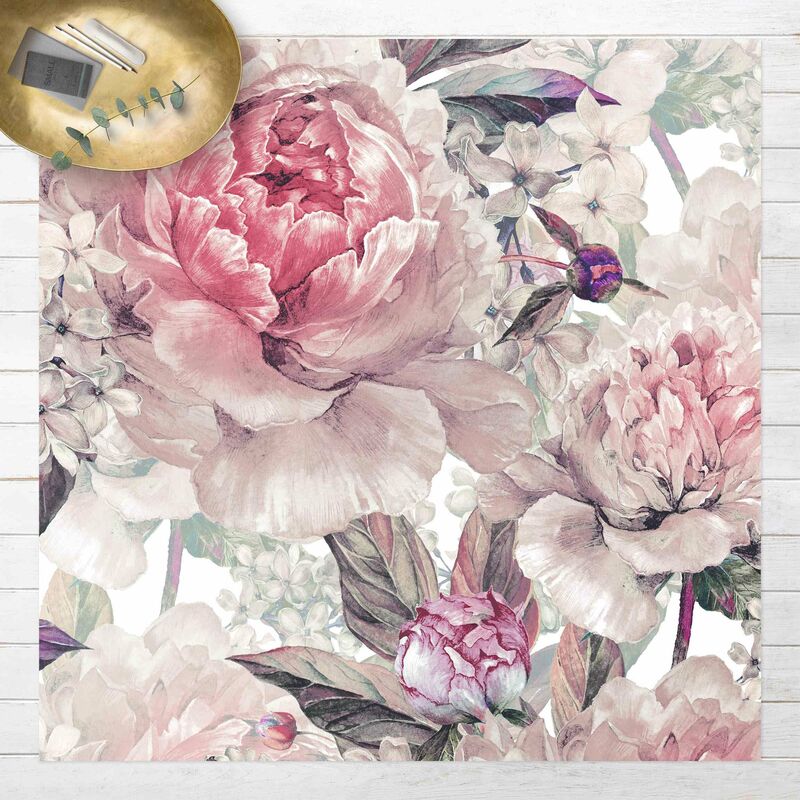 

Bilderwelten - Alfombras vinílicas - Delicate Watercolour Peony Pattern - Cuadrado 1:1 Dimensión LxA: 140cm x 140cm