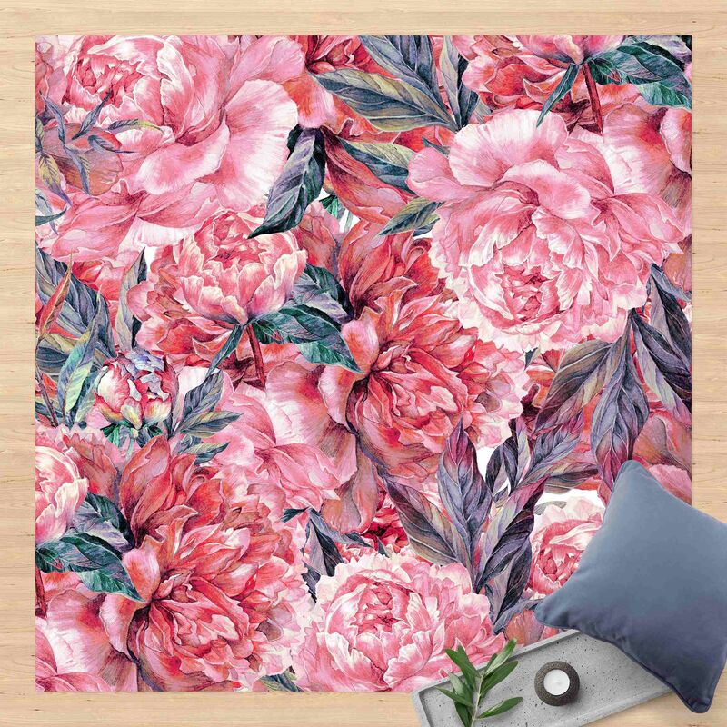 

Alfombras vinílicas - Delicate Watercolour Red Peony Pattern - Cuadrado 1:1 Dimensión LxA: 40cm x 40cm