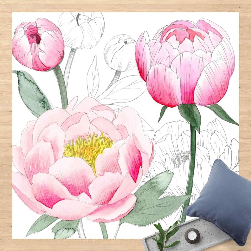 

Bilderwelten - Alfombras vinílicas - Drawing Light Pink Peonies II - Cuadrado 1:1 Dimensión LxA: 120cm x 120cm