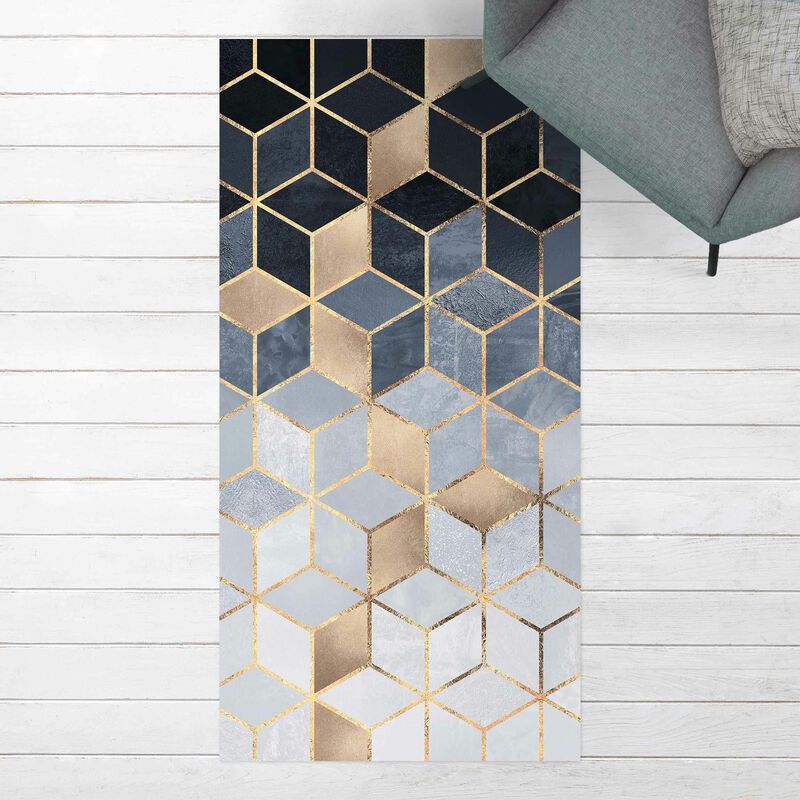 

Bilderwelten - Alfombras vinílicas - Elisabeth Fredriksson - Blue White Golden Geometry - Alto 2:1 Dimensión LxA: 220cm x 110cm