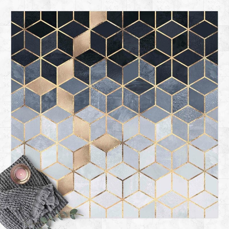 

Alfombras vinílicas - Elisabeth Fredriksson - Blue White Golden Geometry - Cuadrado 1:1 Dimensión LxA: 100cm x 100cm
