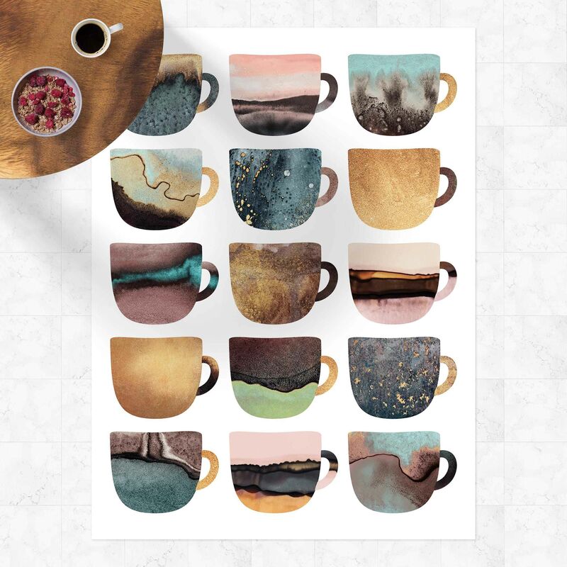 

Alfombras vinílicas - Elisabeth Fredriksson - Colourful Coffee Mugs With Gold - Alto 4:3 Dimensión LxA: 60cm x 45cm