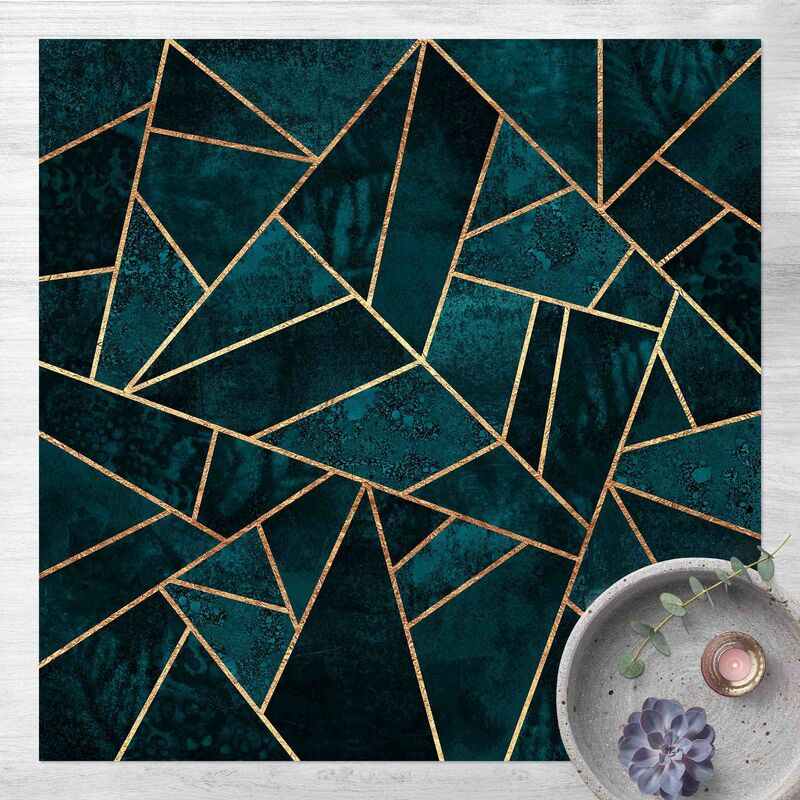 

Bilderwelten - Alfombras vinílicas - Elisabeth Fredriksson - Dark Turquoise With Gold - Cuadrado 1:1 Dimensión LxA: 120cm x 120cm